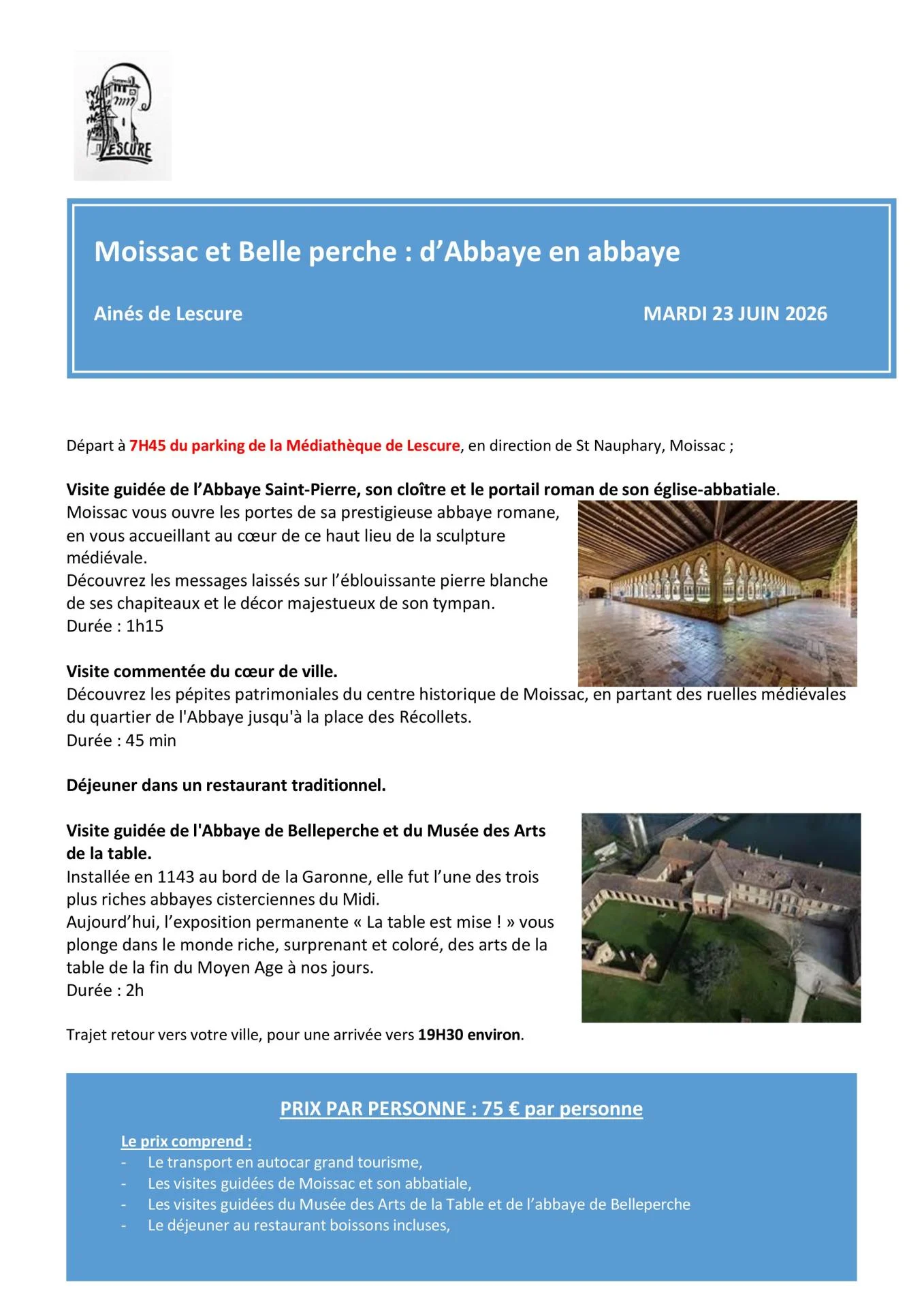 27 juin 2026 moissac et belle perche