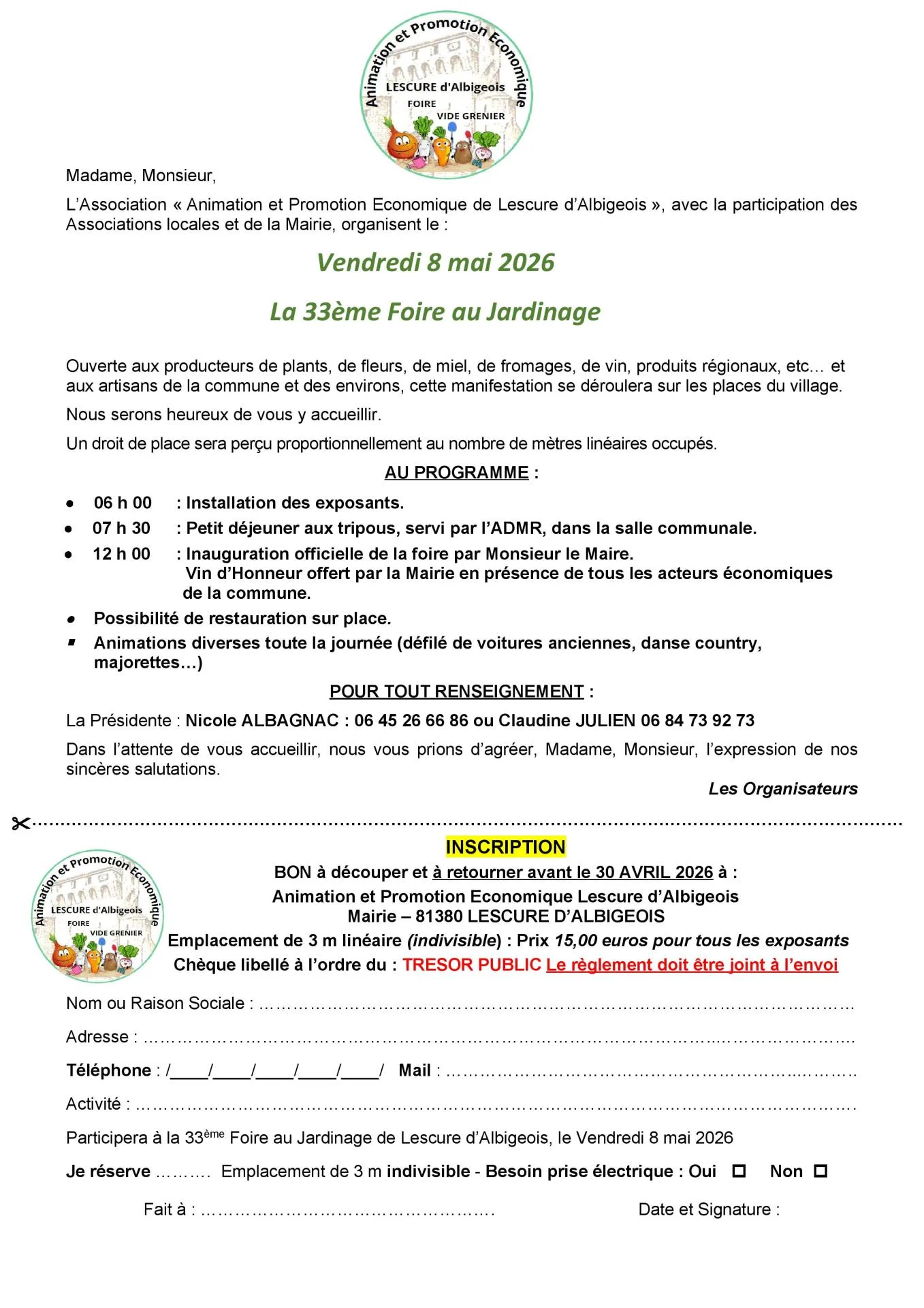 Bulletin inscription Foire